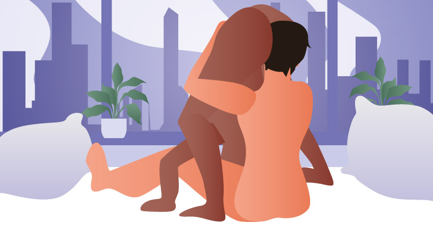 Two men trying gay sex positions, specifically the Zombie position. 