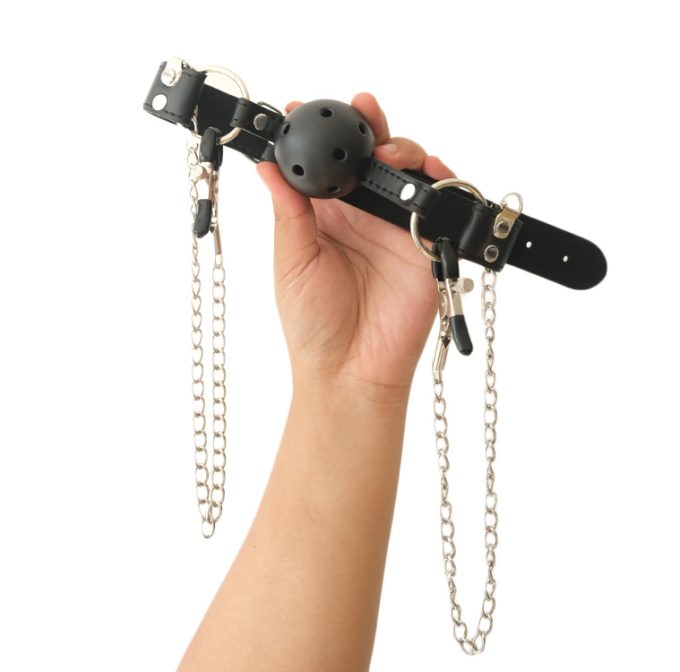 Open Ball Gag with Nipple Clamps