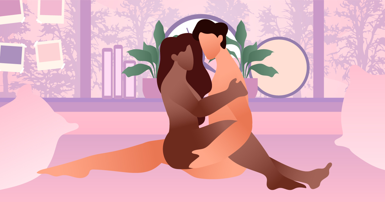 A couple having sex in a "lotus" position. 