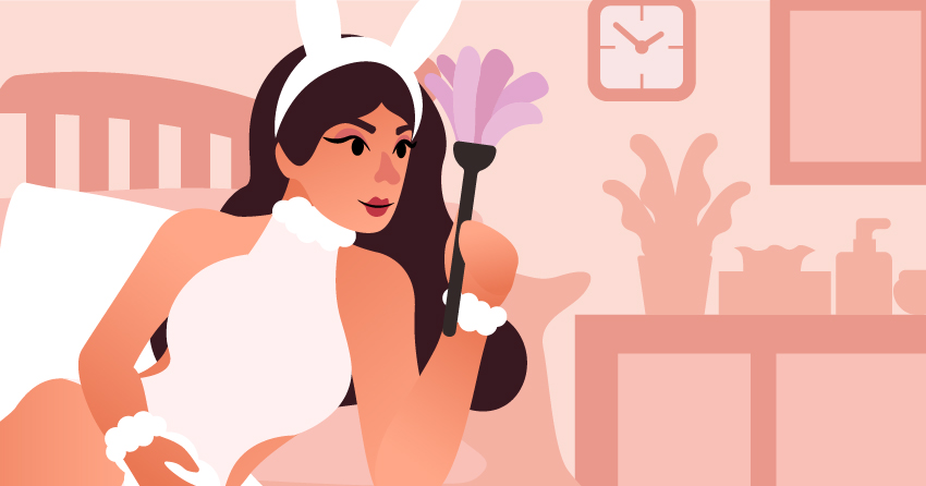 A woman in a bunny costume. 