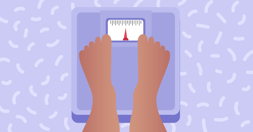 A person stepping into a weighing scale. 