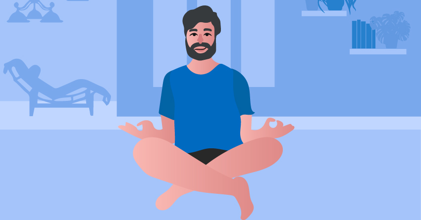 A man engaging in yoga. 