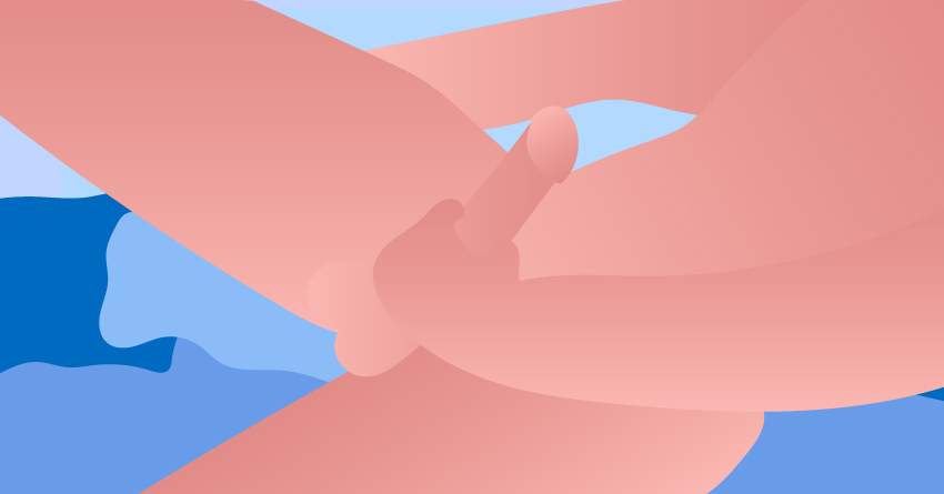 A naked man masturbating. 