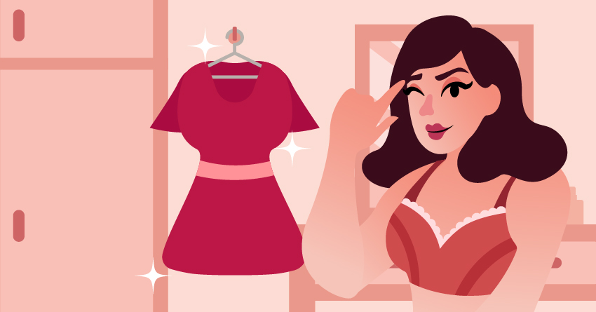 A woman planning to put on a sexy costume. 