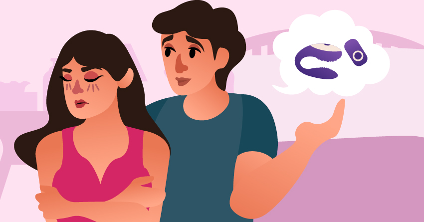 A couple having an argument because of sex toys. 
