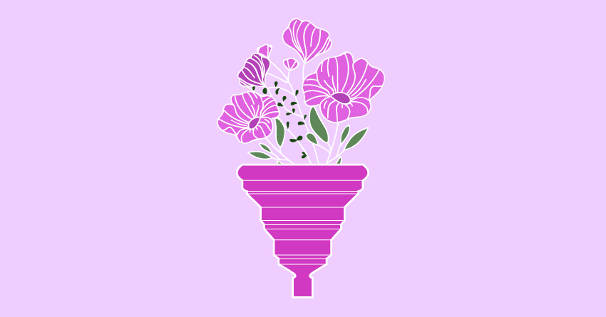 menstrual cup with flowers in the background