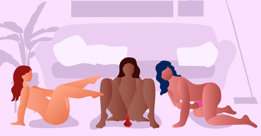 Three women using sex toys separately. 