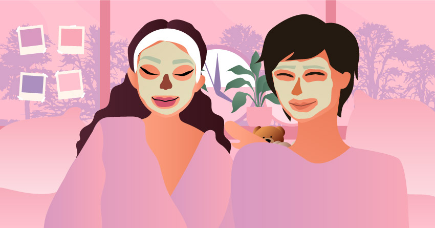 Friends having a spa day on Galentine's Day