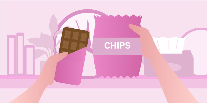 A person holding chocolate and chips. 