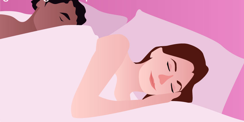 A woman sleeping soundly next to her male partner. 