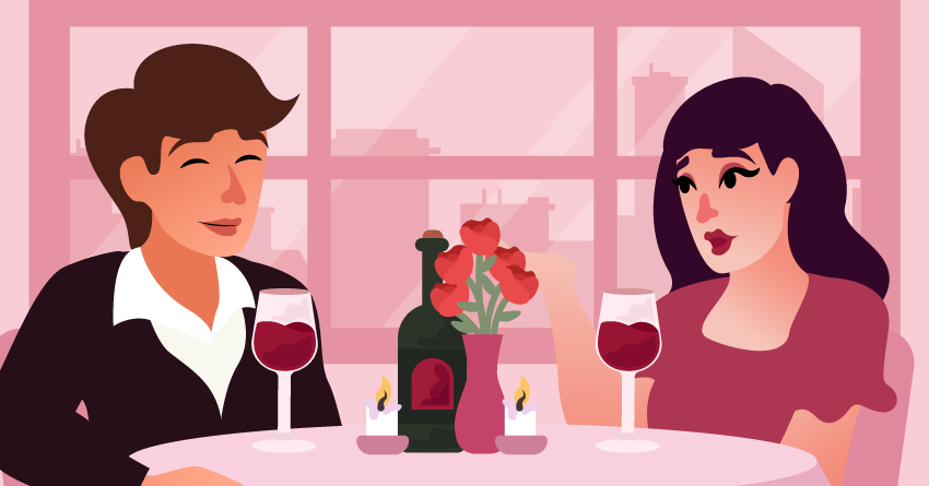 A couple having their first date in a restaurant. 