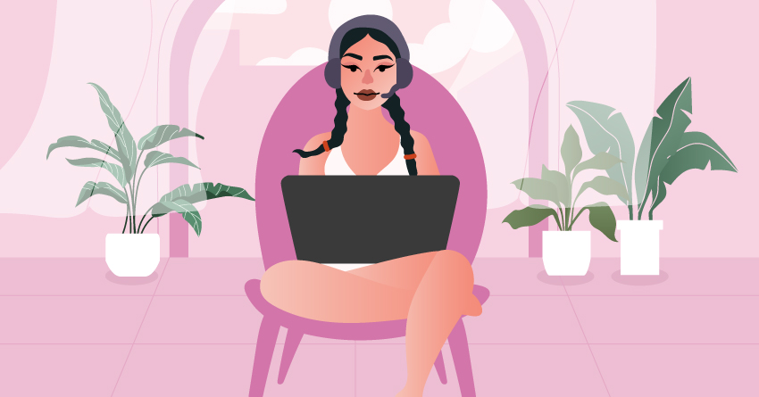 A woman playing video games in her laptop. 