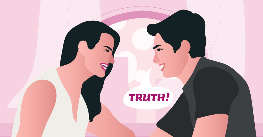 A couple playing truth or dare. 