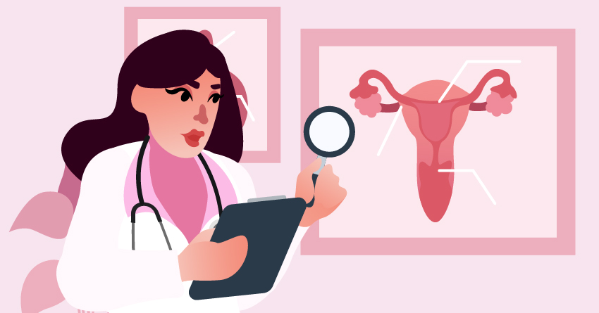 A female medical professional explaining cancer of the uterine lining.