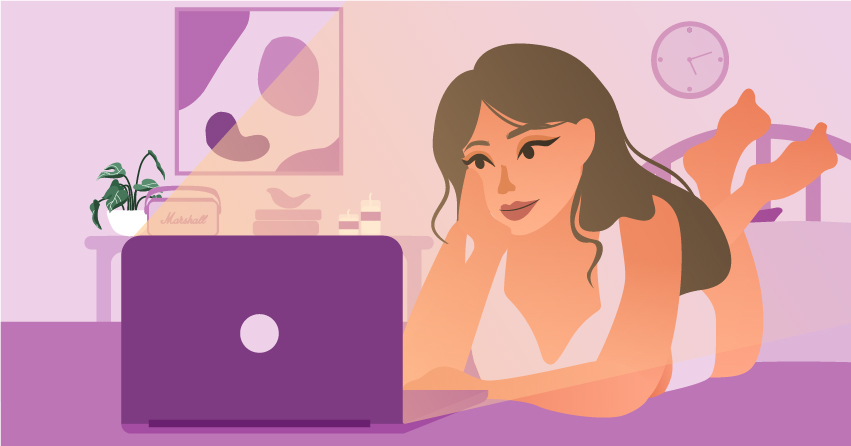 A woman watching hentai in her laptop. 