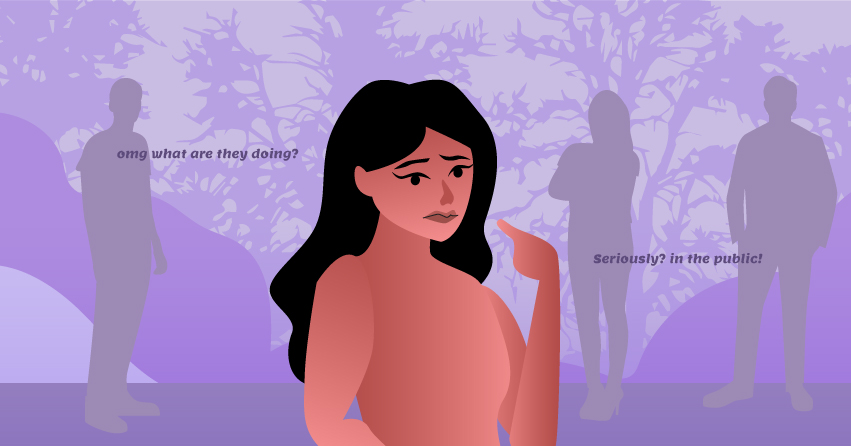 A naked woman caught having sex in public. 
