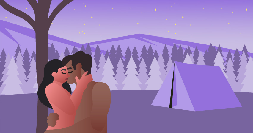 A couple having sex while camping. 