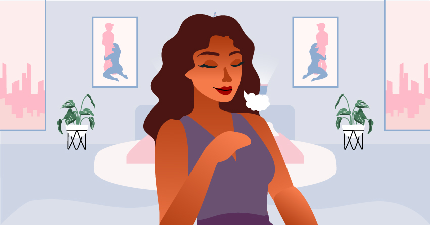 A woman trying to clear her airways. 