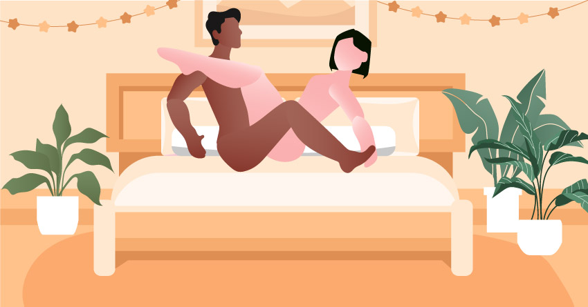 A couple doing the Butterfly Spread sex position. 