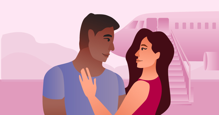 A couple talking about the mile high club right before they step on the plane. 