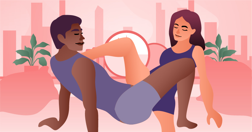 A couple trying dry humping. 