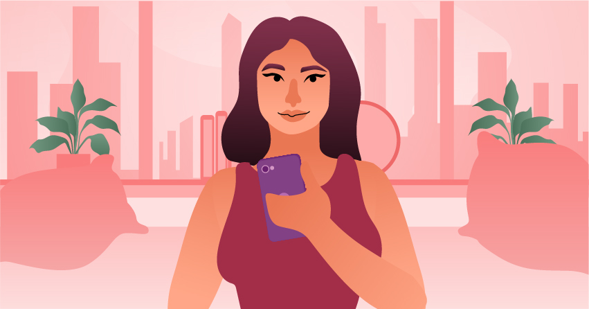 A woman looking into her phone. 