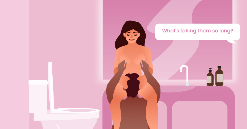 A couple having sex in the aircraft lavatory. 