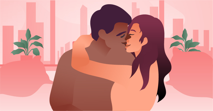 A couple making out during sex. 