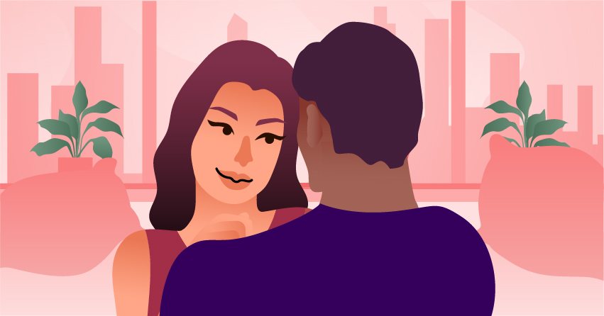 A woman staring seductively in her partner. 