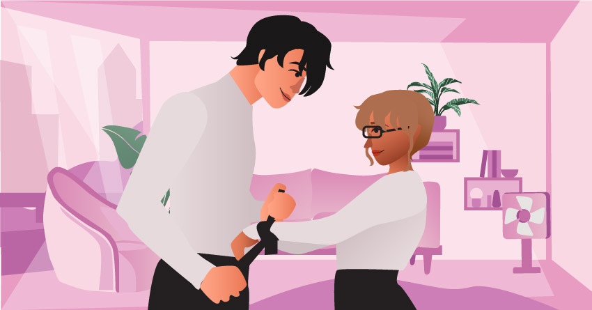 A couple having a boss-secretary roleplaying. 