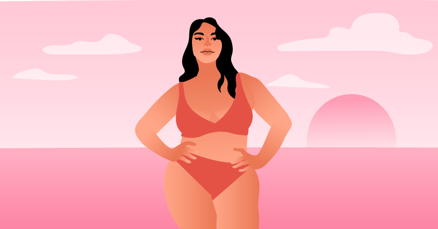 A plus size woman in a two-piece bikini. 
