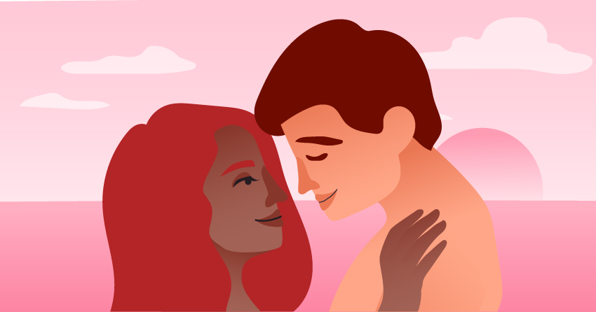 A couple gazing into each other's eyes. 