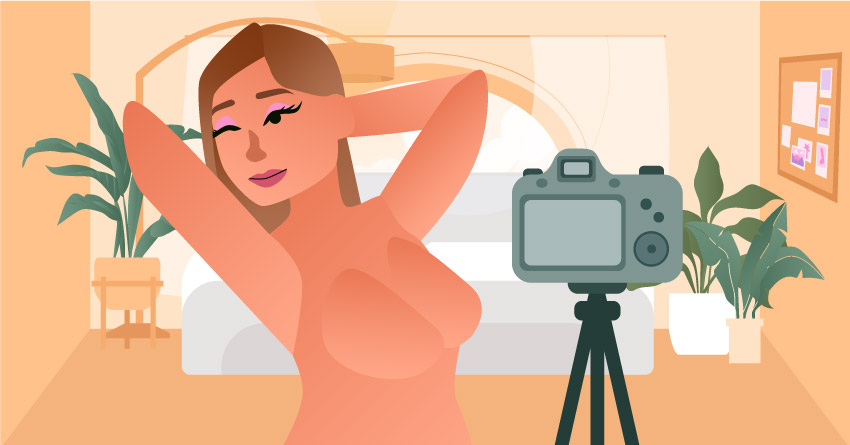 A naked woman taking photos of herself. 