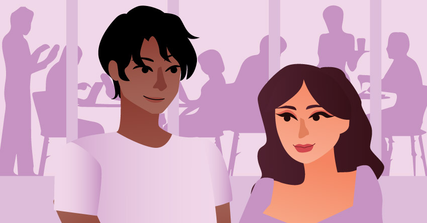 A couple having a date in a restaurant. 