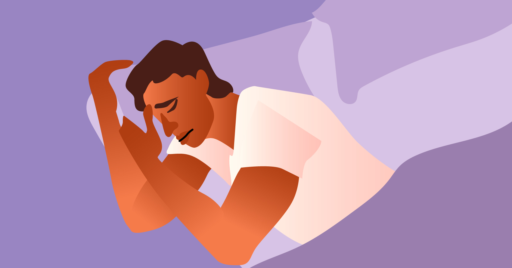 A man lying in bed and having difficulty sleeping. 