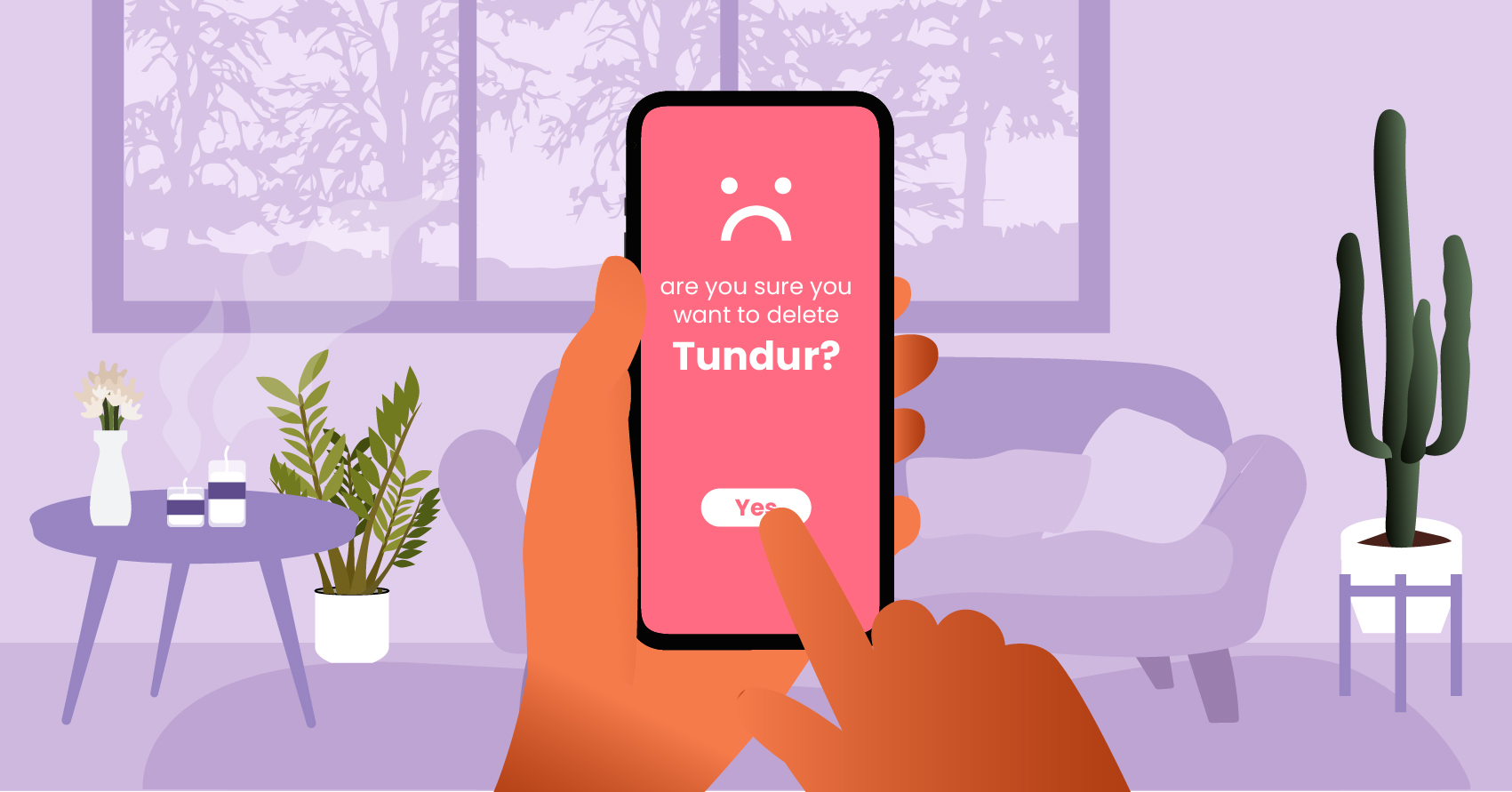 A phone showing a screenshot of a dating app at the verge of being deleted. 