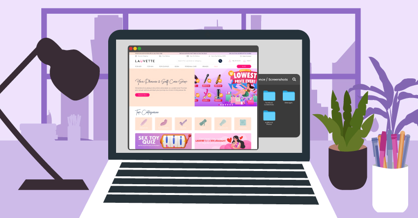 A laptop that shows the lauvette website, an online sex toy shop. 