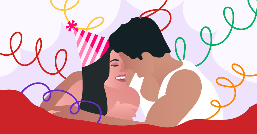 A couple engaging in birthday sex. 