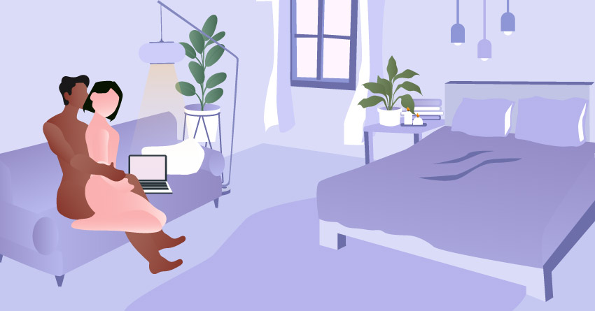 A couple in a "Bouncing Spoon" sex position. 