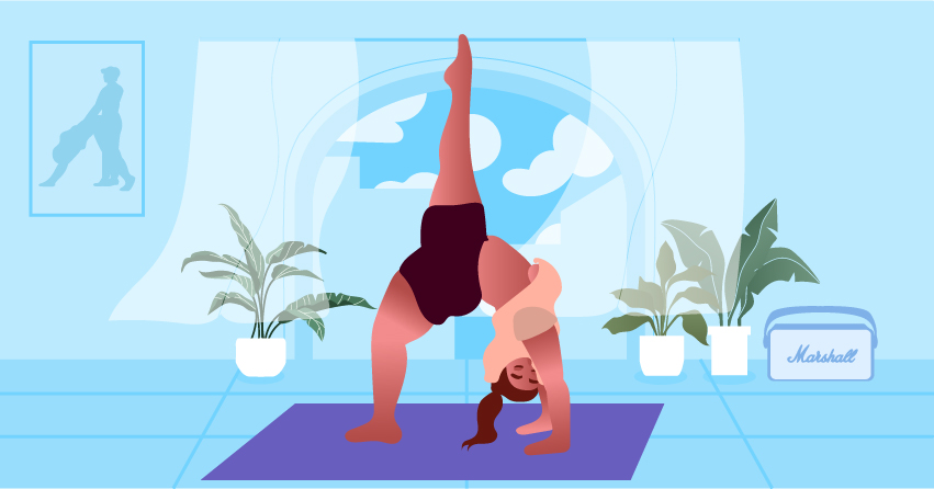 A plus-sized woman doing yoga. 