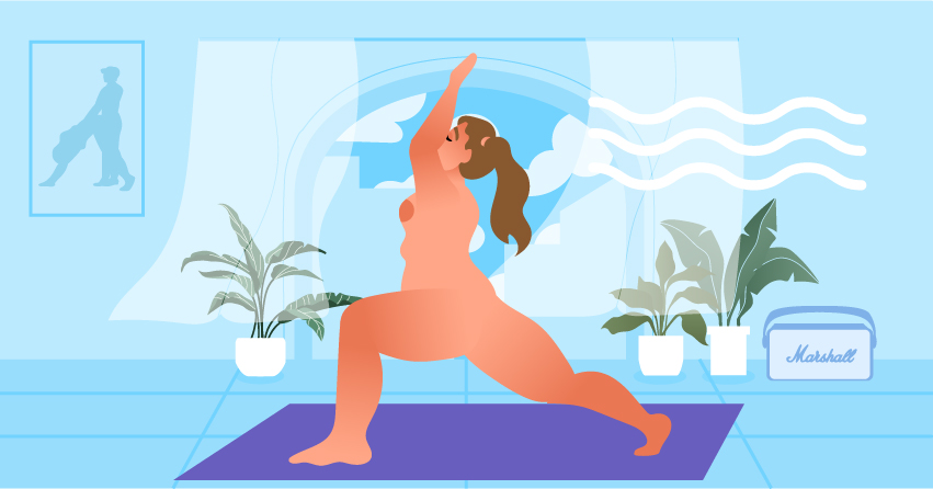 A naked woman doing yoga. 